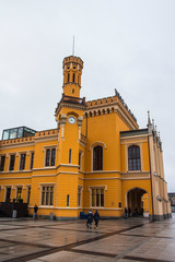 Naklejka premium Historic building of the railway station in Wroclaw. Poland