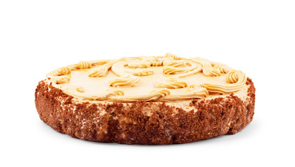 Tasty chocolate cake isolated on white