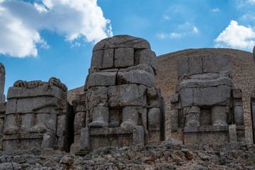 Turkey: the east terrace of Nemrut Dagi, Mount Nemrut, where in 62 BCE King Antiochus I Theos of Commagene built a tomb-sanctuary flanked by huge statues of himself and Greek, Armenian and Median gods