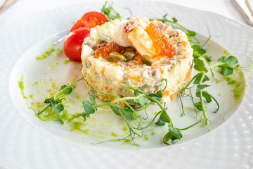 Olivier salad cooked according to the first recipe.