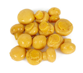 small conserved mushrooms isolated on white