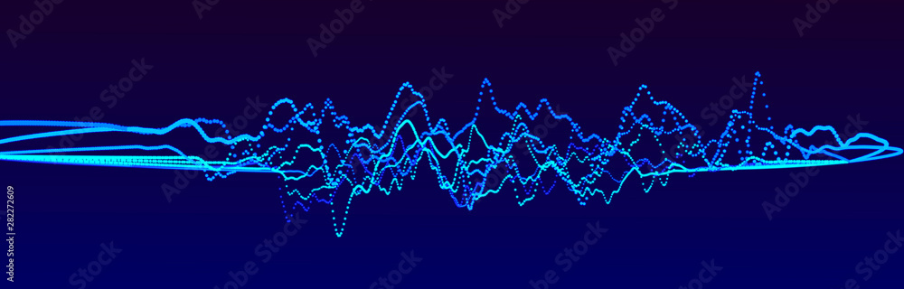 Poster sound wave element. abstract blue digital equalizer. big data visualization. dynamic light flow. 3d 