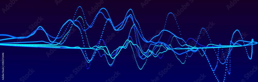 Poster sound wave element. abstract blue digital equalizer. big data visualization. dynamic light flow. 3d 