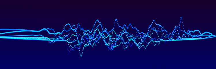 Sound wave element. Abstract blue digital equalizer. Big data visualization. Dynamic light flow. 3d rendering.