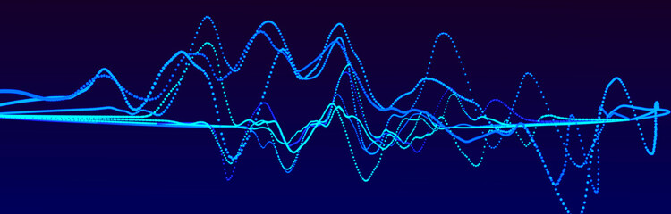 Sound wave element. Abstract blue digital equalizer. Big data visualization. Dynamic light flow. 3d rendering.