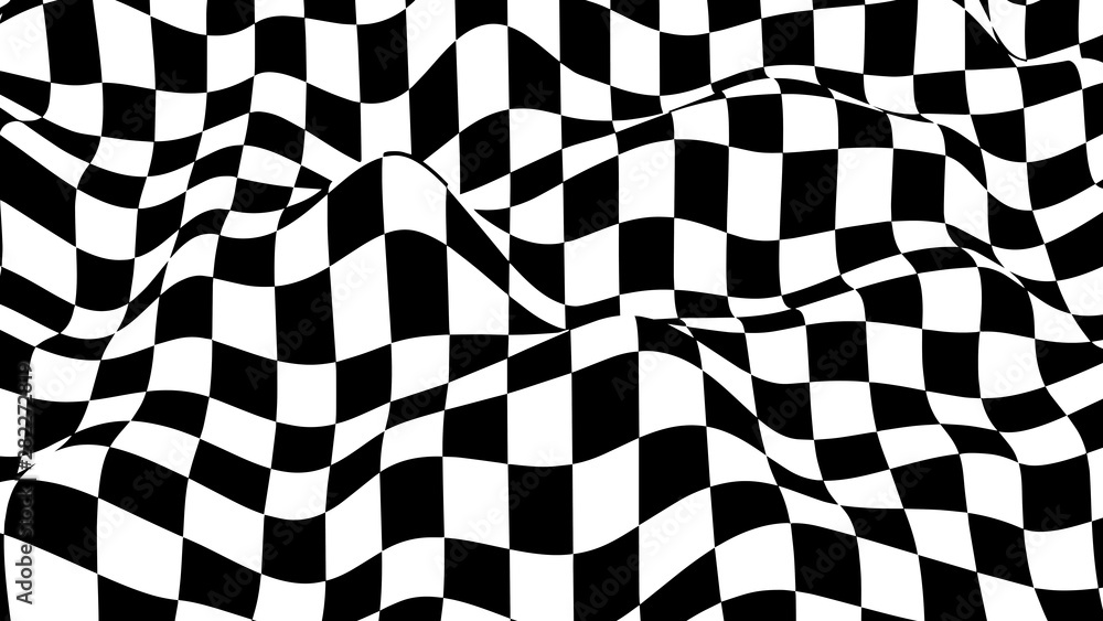 Poster optical illusion wave. chess waves board. abstract 3d black and white illusions. horizontal lines st