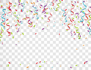 Colorful Bright Confetti Isolated on Transparent Background. Holiday Decorative Falling Shiny Confetti.