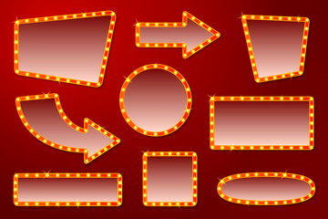 Vector realistic glowing signs with lamps, for circus, movie etc. signs. 