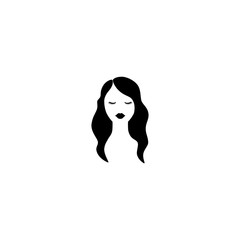 Female head with haircut silhouette black vector. Woman pretty hairstyle, long curly hair.