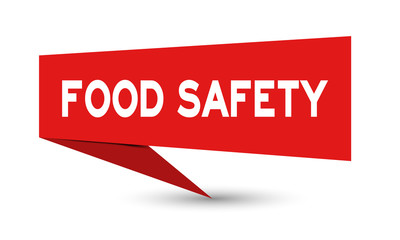 Red paper speech banner with word food safety on white background (Vector)