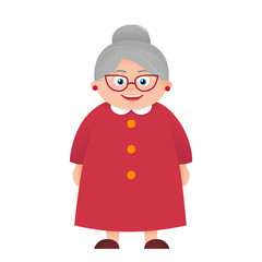 Cartoon grandmother with glasses, old lady isolated on white