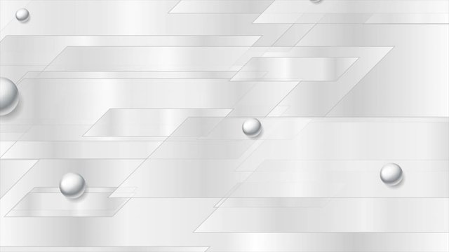 Technology motion graphic design with grey shapes and pearl beads. Geometric silver glossy 3d spheres. Abstract corporate background. Seamless looping. Video animation Ultra HD 4K 3840x2160