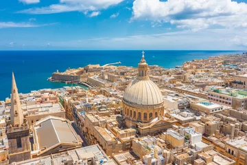 Wall murals Mediterranean Europe Aerial view of Lady of Mount Carmel church, St.Paul's Cathedral in Valletta city, Malta.