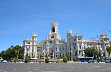 Naklejka premium Cybele Palace and Cybele fountain historical building Madrid Spain