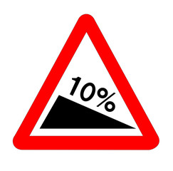 10 Percent Incline Traffic Sign Isolated