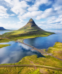 Iceland. Aerial view on the mountain and ocean. Landscape in the Iceland at the day time. Famous...