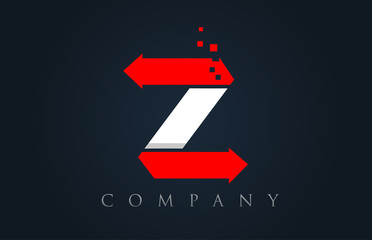 Z red white blue alphabet letter logo company icon design