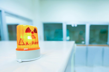 Ionizing radiation hazard symbol in x-ray laboratory.