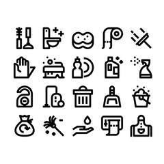 Minimal style icons of cleaning