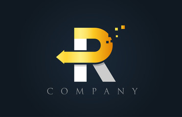 R white yellow gold blue alphabet letter logo company icon design