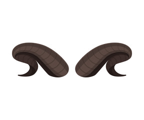 Dark brown mutton horns. Vector illustration on white background.