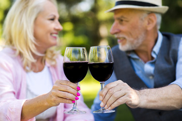 Old man and woman looking at each other