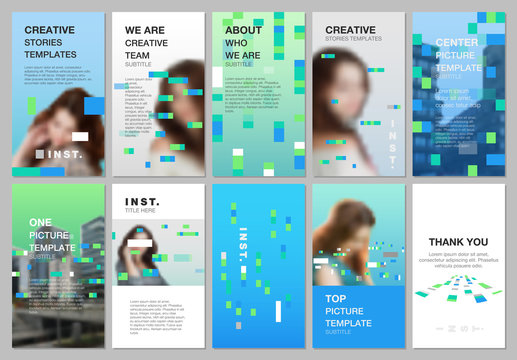Creative social networks stories design, vertical banner or flyer templates with colorful elements, rectangles, gradient backgrounds. Covers design templates for flyer, leaflet, brochure, presentation