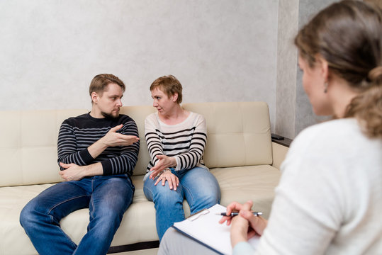 a man and a woman at a psychologist's consultation, family psychology. couple on consultation at the psychologist