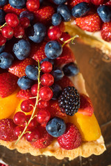 Shortcake with blueberries, strawberries and currants