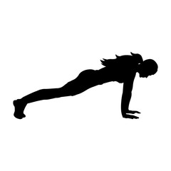 Silhouette girl yoga exercise pose push ups. Vector illustration
