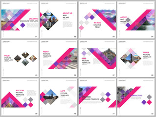 Minimal brochure templates with colorful cubes, trendy geometric abstract background. Covers design templates for square flyer, leaflet, brochure, report, presentation, advertising, magazine.