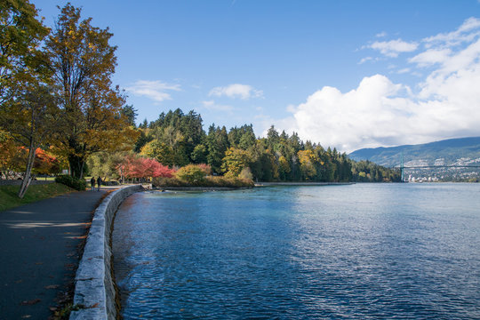 view over bay at stanely park in downtown Vancouver Canada