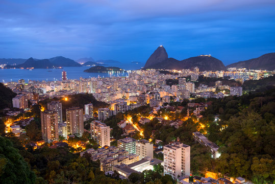 Rio de Janeiro before Sunrise, City Lights and Sugarloaf Mountain - Brazil