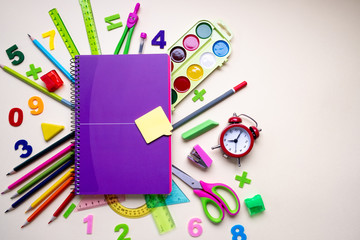School supplies on light background. Back to school concept