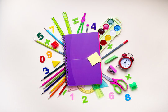 School supplies on light background. Back to school concept