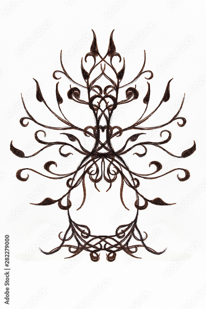 Poster tree of life symbol on structured ornamental background, yggdrasil.