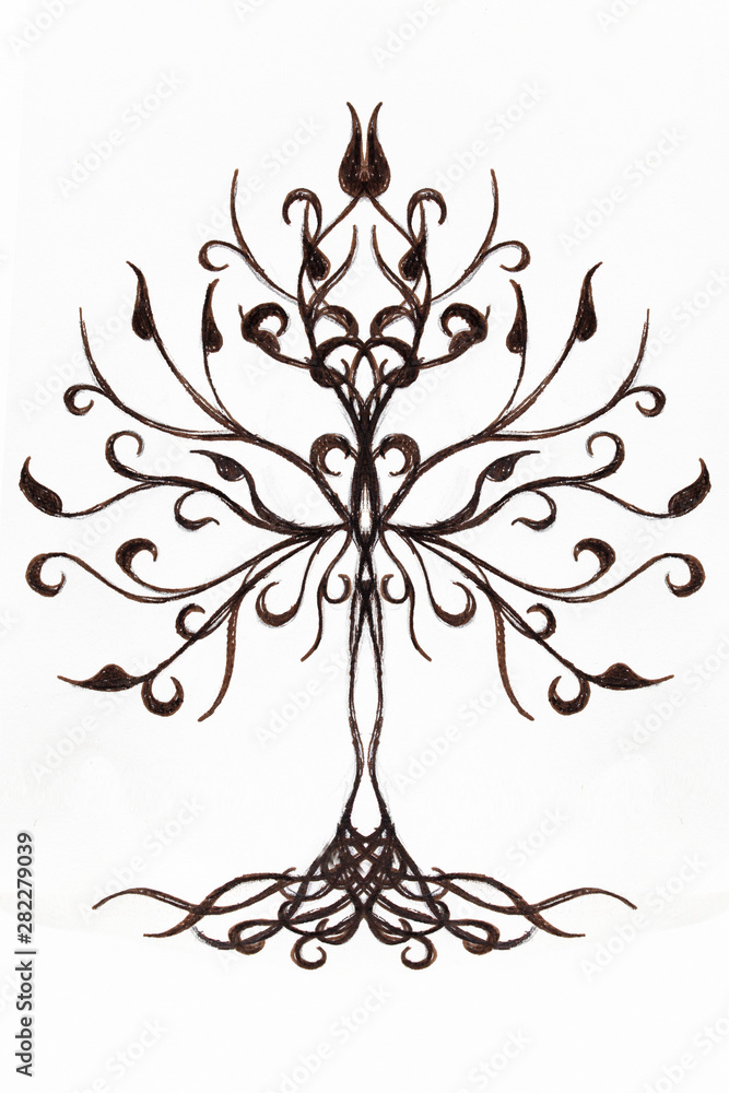Aufkleber tree of life symbol on structured ornamental background, yggdrasil.