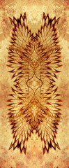bird feathers on abstract background. Original drawing and computer effect.