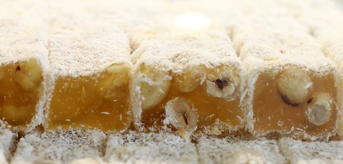 Turkish national sweets Turkish delight with nuts, chocolate, in coconut.