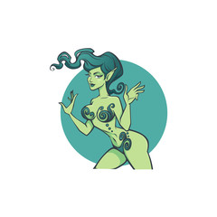 Driada, fantasy nature symbol, earth element looking as a beautiful woman, vector illustration