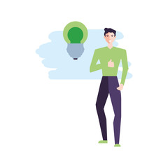 saving bulb electric with young man