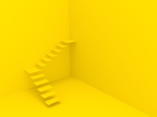 3d render image. Yellow air stairs. Creative concept in the style of minimalism. Airy wall and steps. Climbing the wall. - 282280601