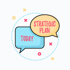 Conceptual hand writing showing Strategic Plan. Concept meaning A process of defining strategy and making decisions Pair of Overlapping Bubbles of Oval and Rectangular Shape