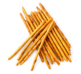 Pile of cookie sticks with poppy seeds on a white. The view of the top.