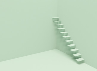 Stairs on a blue background. 3d render, abstract minimal illustration. Modern minimalist concept in pastel colors. Airy wall and steps. - 282281457