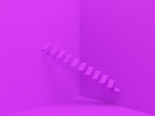 3d render illustration. Purple turned stairs. Creative concept in a minimalist style. - 282281459