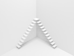 Two stairs on a white background. 3d render, abstract minimal illustration. Modern minimalist concept in whitey colors. Airy wall and steps. - 282281489