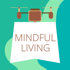 Conceptual hand writing showing Mindful Living. Concept meaning Fully aware and engaged on something Conscious and Sensible Drone holding downwards banner Geometrical design