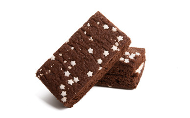 chocolate sponge cake isolated