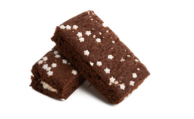 chocolate sponge cake isolated